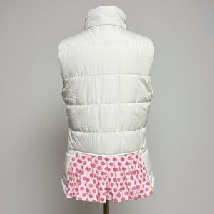 Pearly Vine white and pink puffer vest, size S